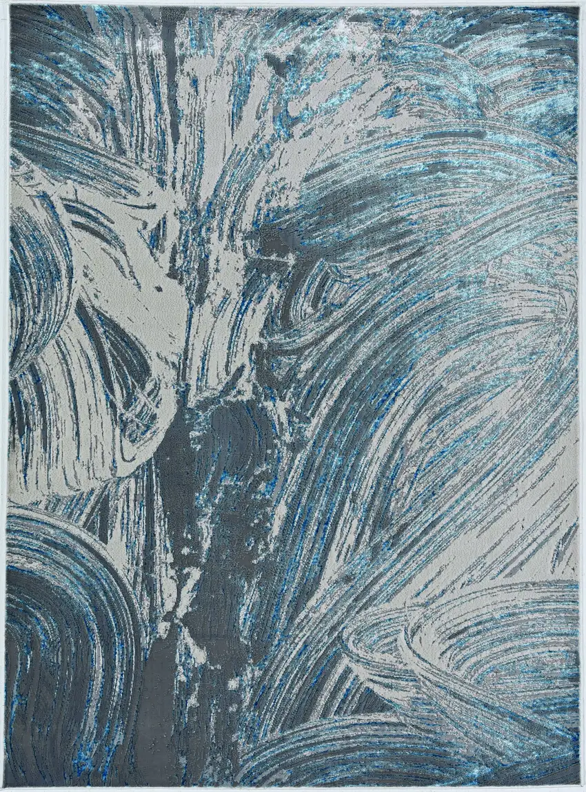 Silver And Blue Abstract Area Rug Photo 4