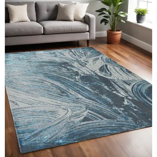 Silver And Blue Abstract Area Rug Photo 1
