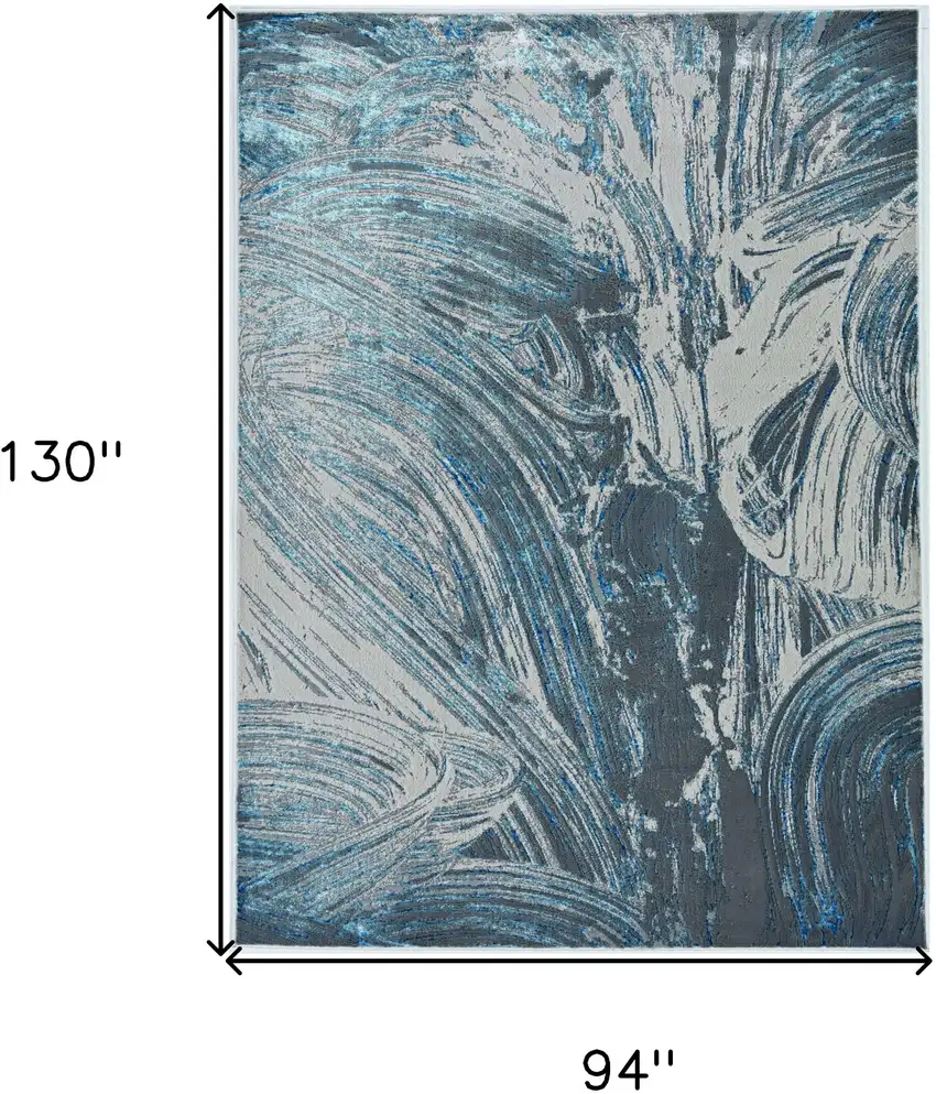94 X 130 Silver Or  Blue Polypropylene Or Polyester Rug Photo 3