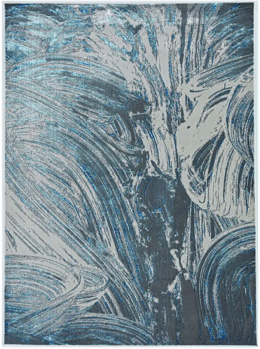 94 X 130 Silver Or  Blue Polypropylene Or Polyester Rug Photo 2