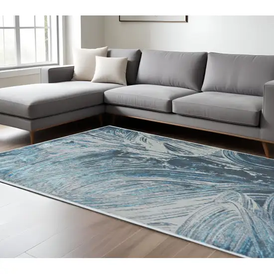 Blue And Silver Abstract Area Rug Photo 1