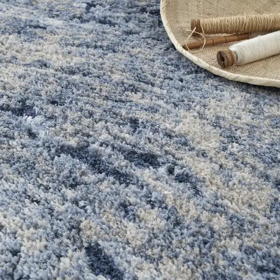 Sky Blue Abstract Shag Area Rug Photo 9