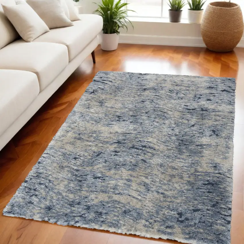 Sky Blue Abstract Shag Area Rug Photo 1