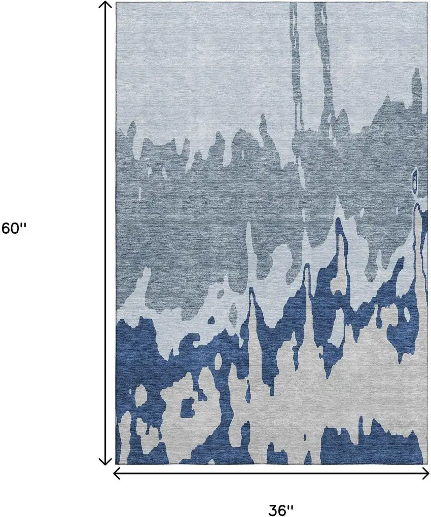 Sky Blue And Beige Abstract Washable Area Rug With UV Protection Photo 9