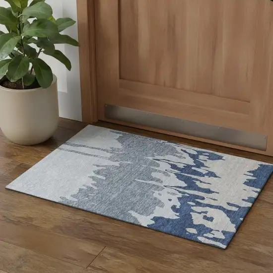 Sky Blue And Beige Abstract Washable Area Rug With UV Protection Photo 1