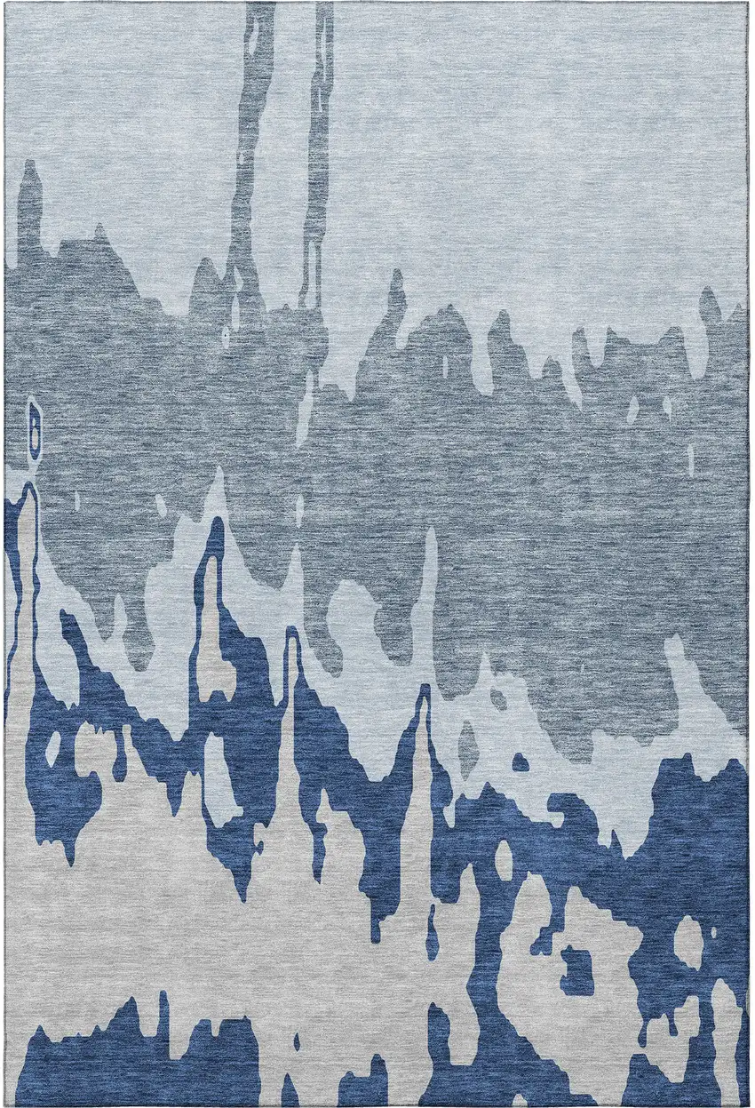 Sky Blue And Beige Abstract Washable Area Rug With UV Protection Photo 2