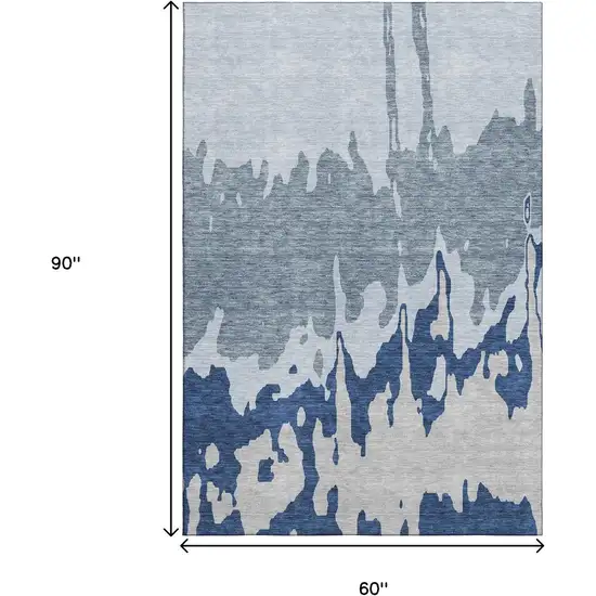 Sky Blue And Beige Abstract Washable Area Rug With UV Protection Photo 9