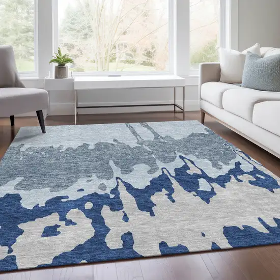 Sky Blue And Beige Abstract Washable Area Rug With UV Protection Photo 4