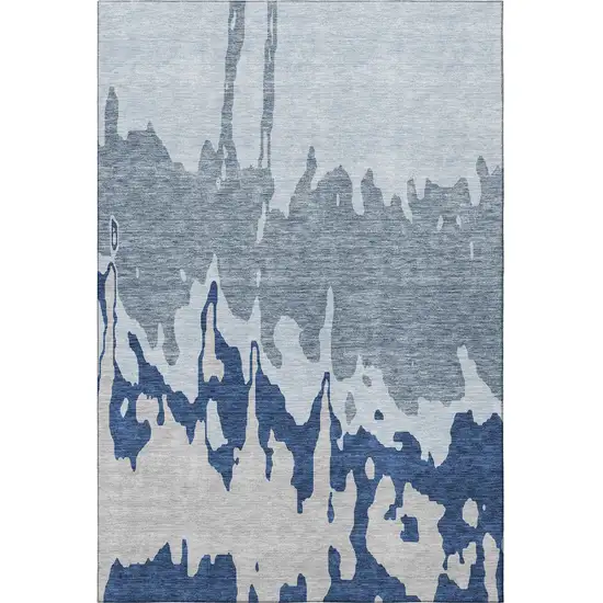 Sky Blue And Beige Abstract Washable Area Rug With UV Protection Photo 2