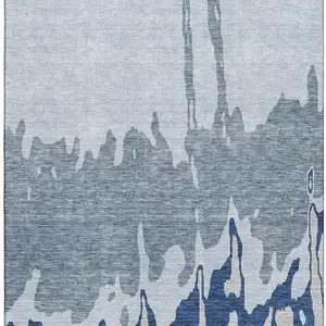 Photo of Sky Blue And Beige Abstract Washable Area Rug With UV Protection