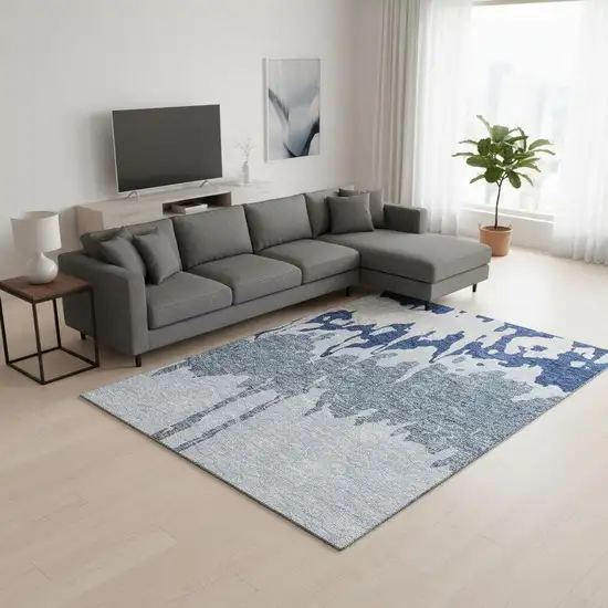 Sky Blue And Beige Abstract Washable Area Rug With UV Protection Photo 2
