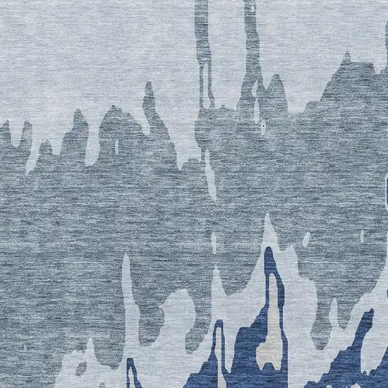 Sky Blue And Beige Abstract Washable Area Rug With UV Protection Photo 2