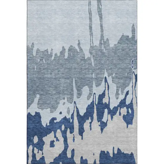 Sky Blue And Beige Abstract Washable Area Rug With UV Protection Photo 1