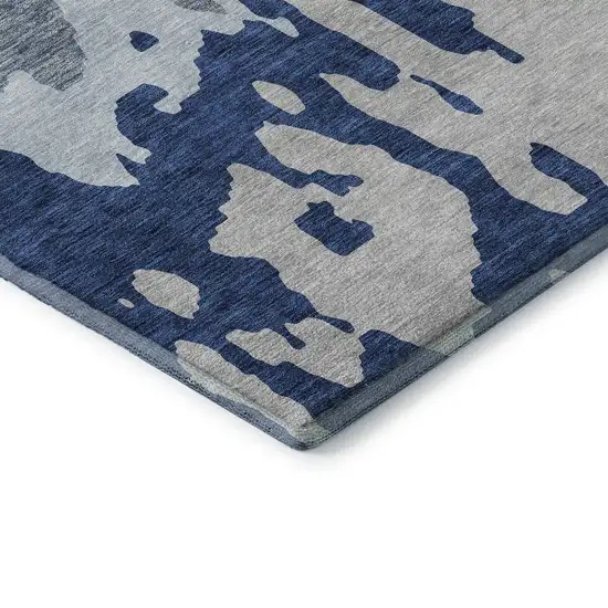 Sky Blue And Beige Abstract Washable Area Rug With UV Protection Photo 7