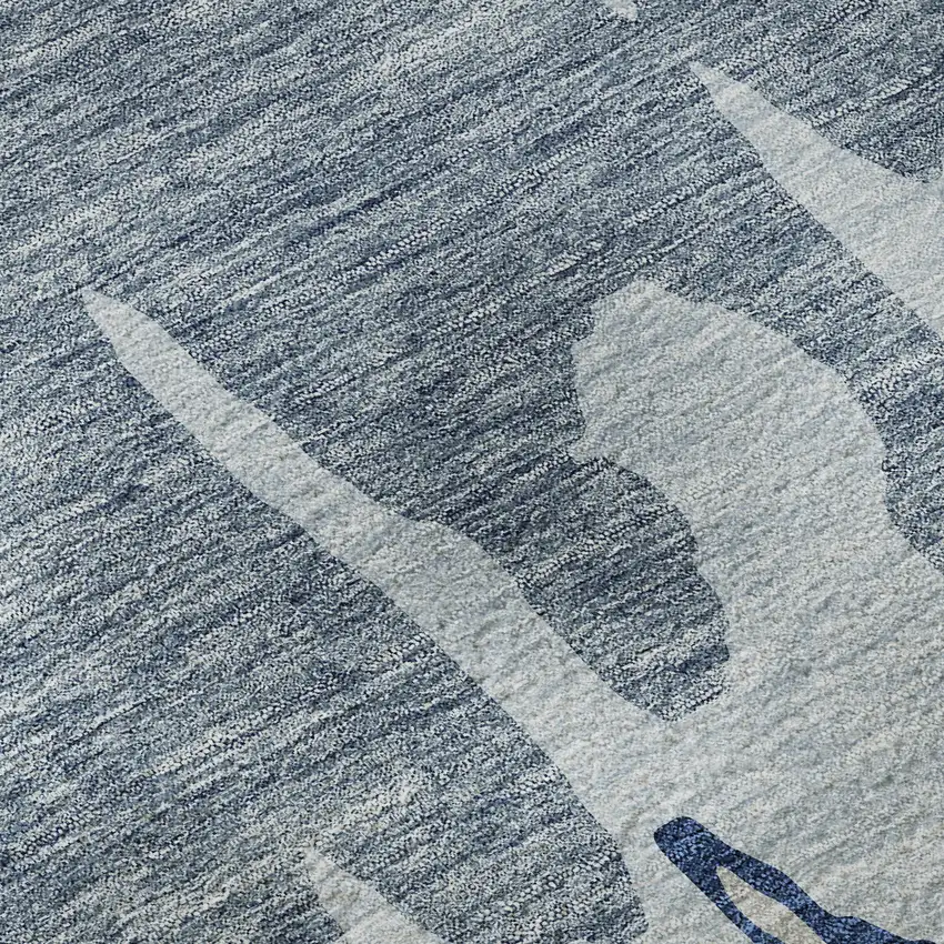 Sky Blue And Beige Abstract Washable Area Rug With UV Protection Photo 9