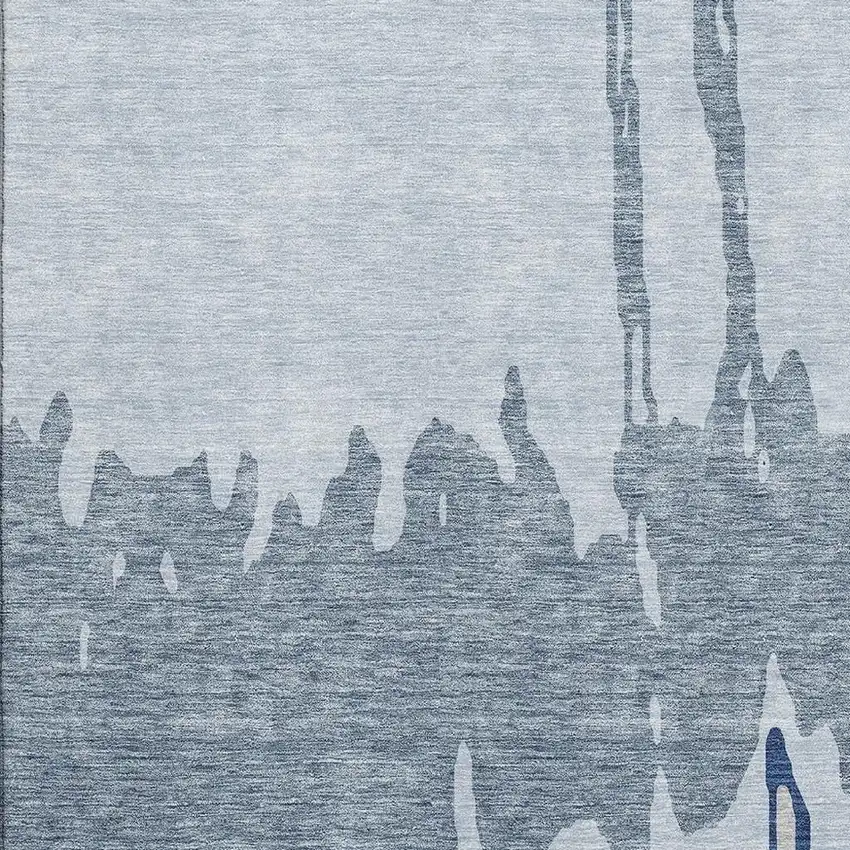 Sky Blue And Beige Abstract Washable Area Rug With UV Protection Photo 2