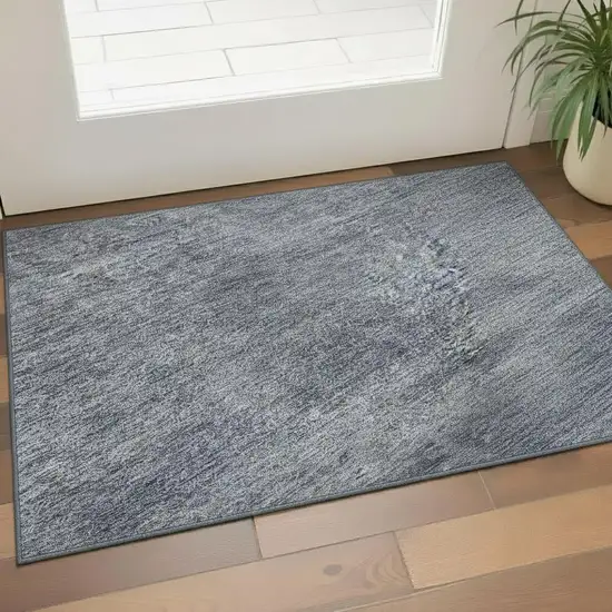 Sky Blue And Beige Abstract Washable Area Rug With UV Protection Photo 2