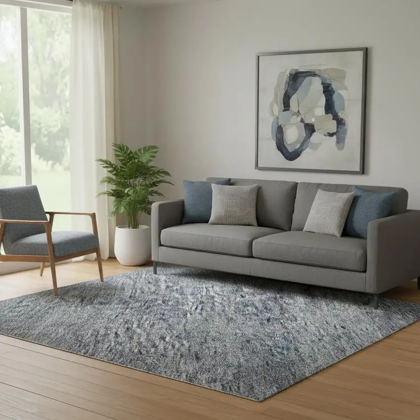 Sky Blue And Beige Abstract Washable Area Rug With UV Protection Photo 2