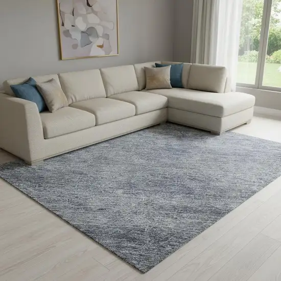 Sky Blue And Beige Abstract Washable Area Rug With UV Protection Photo 2