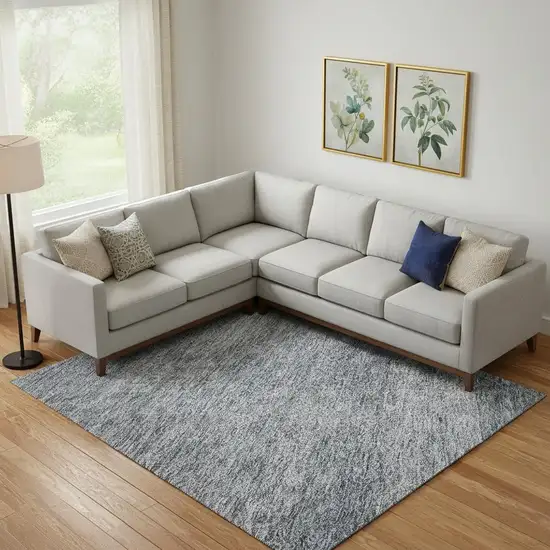 Sky Blue And Beige Abstract Washable Area Rug With UV Protection Photo 2