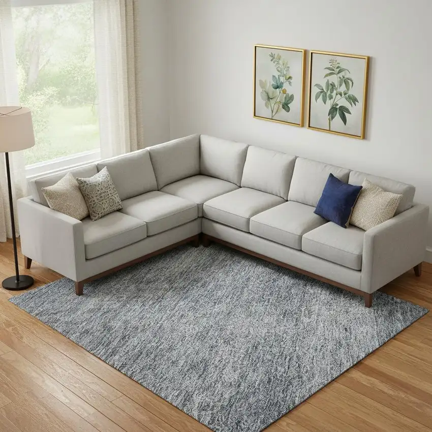 Sky Blue And Beige Abstract Washable Area Rug With UV Protection Photo 2