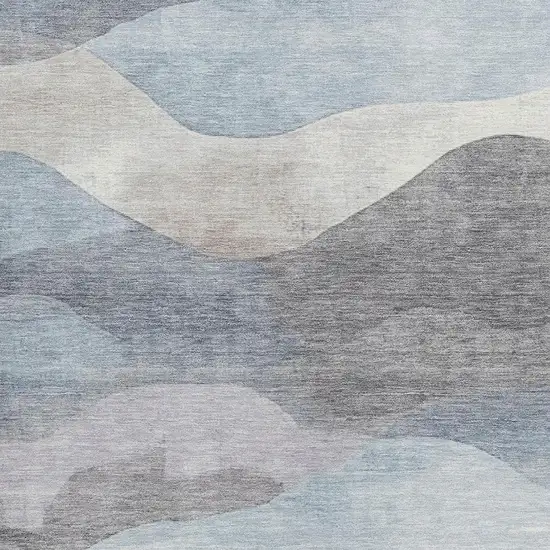 Sky Blue And Beige Abstract Washable Indoor Outdoor Area Rug Photo 3