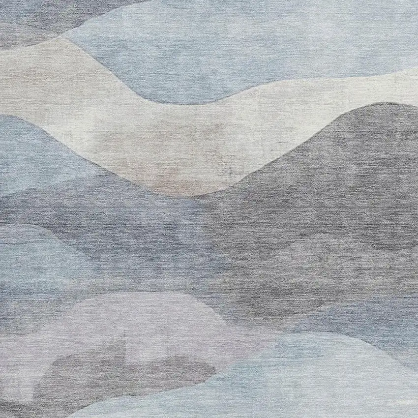 Sky Blue And Beige Abstract Washable Indoor Outdoor Area Rug Photo 3