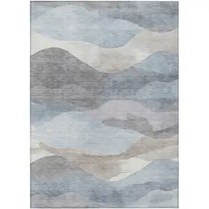 Photo of Sky Blue And Beige Abstract Washable Indoor Outdoor Area Rug