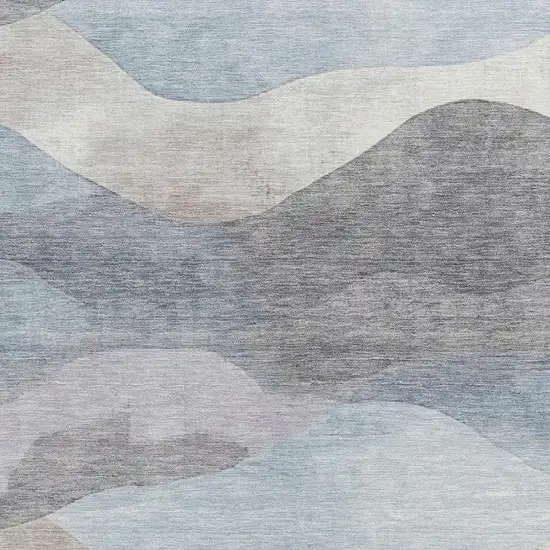 Sky Blue And Beige Abstract Washable Indoor Outdoor Area Rug Photo 3