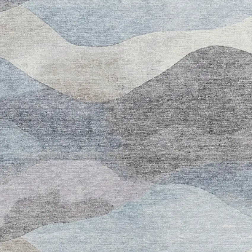 Sky Blue And Beige Abstract Washable Indoor Outdoor Area Rug Photo 3