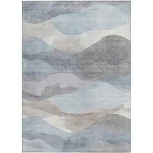 Photo of Sky Blue And Beige Abstract Washable Indoor Outdoor Area Rug
