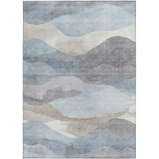 Sky Blue And Beige Abstract Washable Indoor Outdoor Area Rug Photo 1