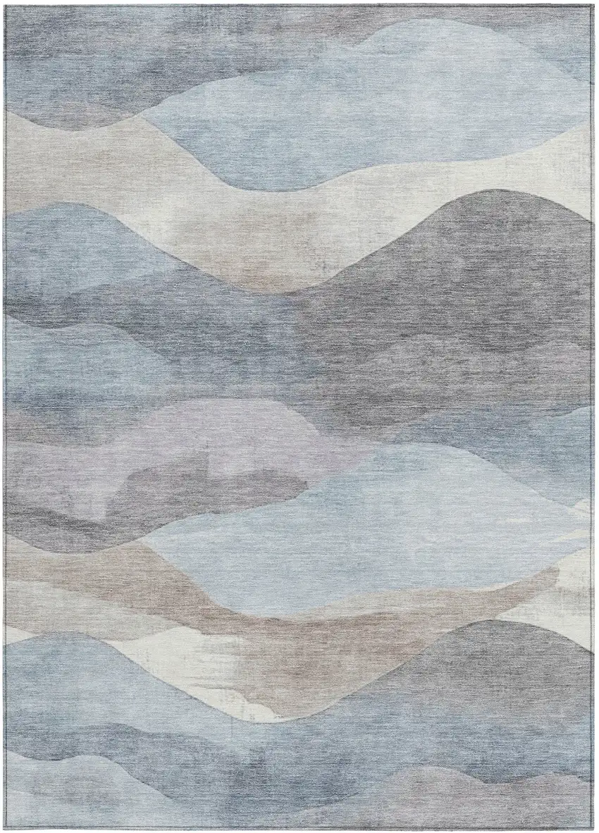 Sky Blue And Beige Abstract Washable Indoor Outdoor Area Rug Photo 1