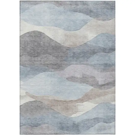 Sky Blue And Beige Abstract Washable Indoor Outdoor Area Rug Photo 9