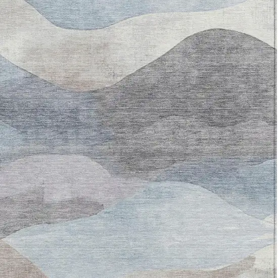 Sky Blue And Beige Abstract Washable Indoor Outdoor Area Rug Photo 3