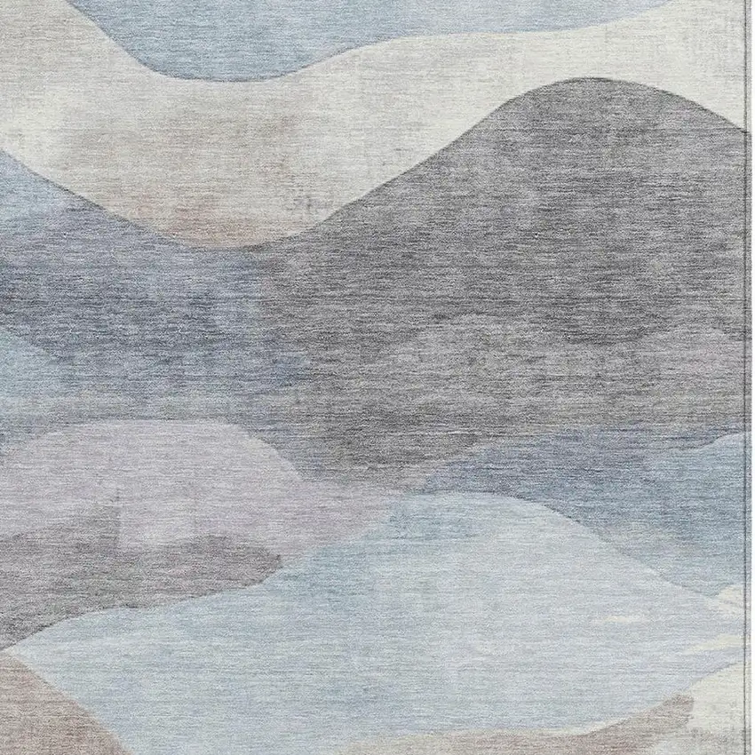 Sky Blue And Beige Abstract Washable Indoor Outdoor Area Rug Photo 3