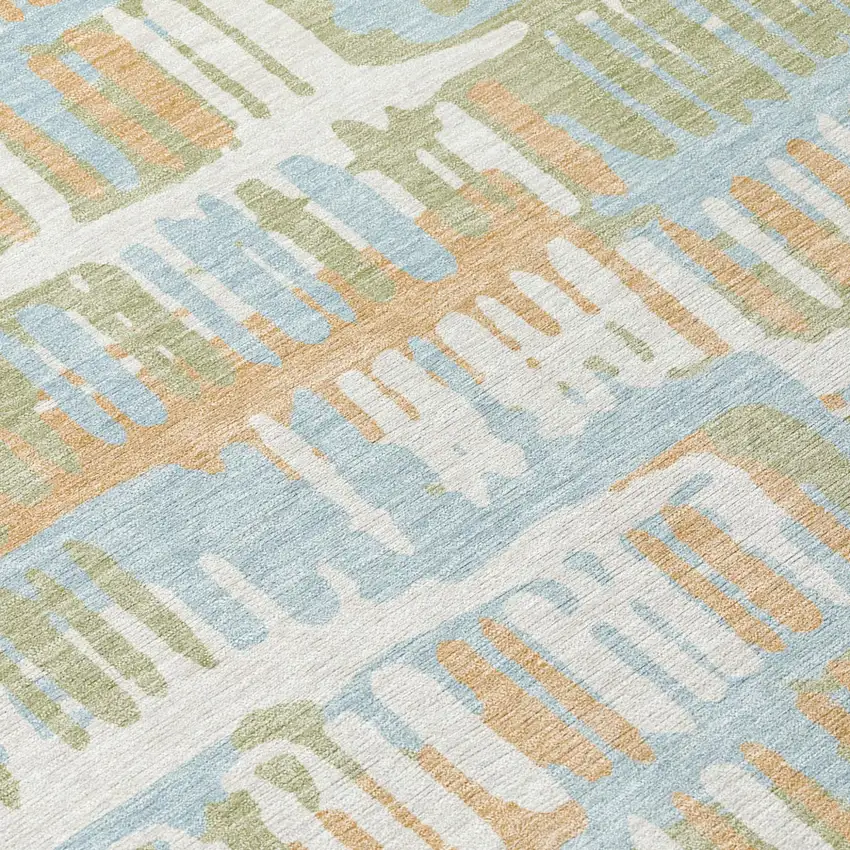 Sky Blue And Beige Abstract Washable Indoor Outdoor Area Rug Photo 8