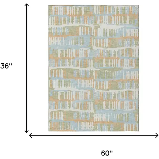 Sky Blue And Beige Abstract Washable Indoor Outdoor Area Rug Photo 9
