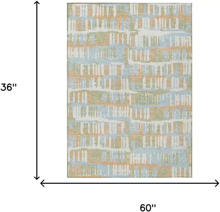 Sky Blue And Beige Abstract Washable Indoor Outdoor Area Rug Photo 9