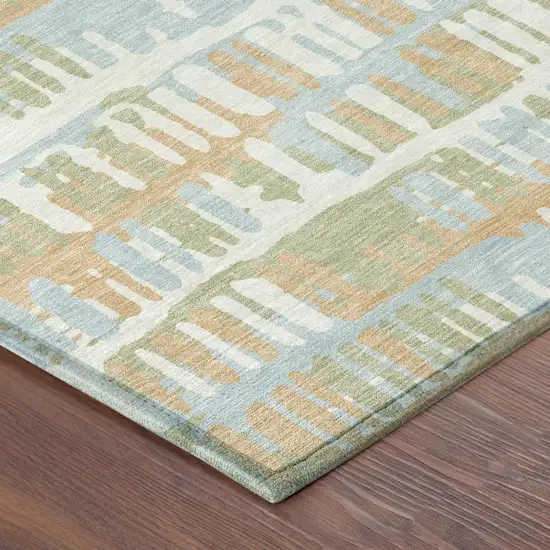Sky Blue And Beige Abstract Washable Indoor Outdoor Area Rug Photo 7