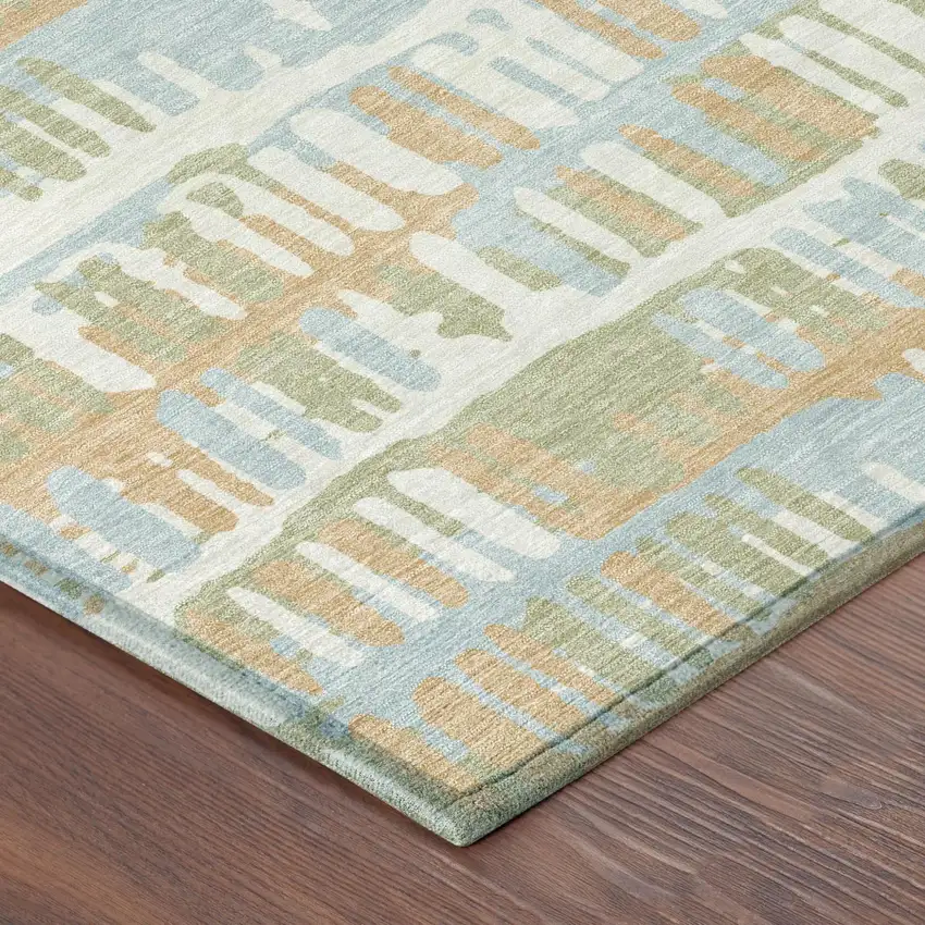 Sky Blue And Beige Abstract Washable Indoor Outdoor Area Rug Photo 7