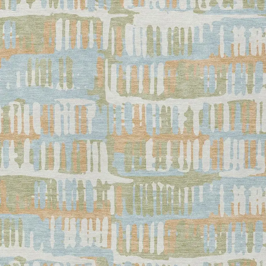 Sky Blue And Beige Abstract Washable Indoor Outdoor Area Rug Photo 5