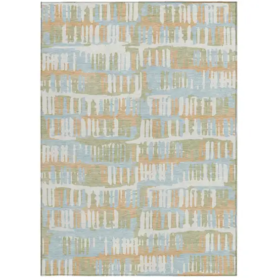 Sky Blue And Beige Abstract Washable Indoor Outdoor Area Rug Photo 4