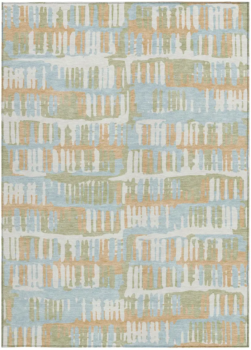 Sky Blue And Beige Abstract Washable Indoor Outdoor Area Rug Photo 4