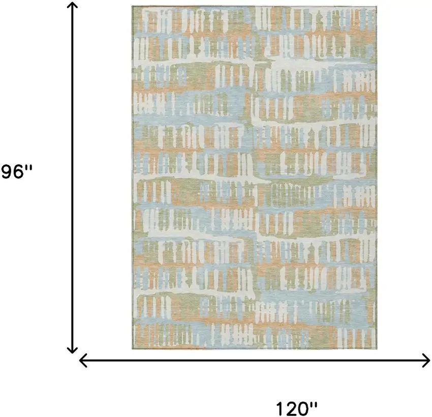 Sky Blue And Beige Abstract Washable Indoor Outdoor Area Rug Photo 9