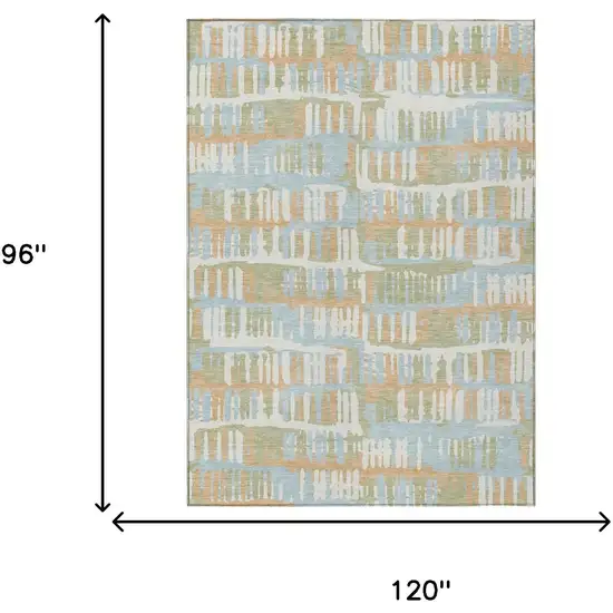 Sky Blue And Beige Abstract Washable Indoor Outdoor Area Rug Photo 9