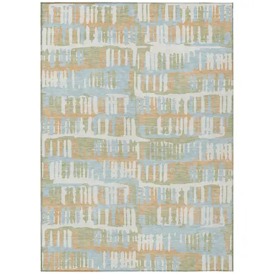 Sky Blue And Beige Abstract Washable Indoor Outdoor Area Rug Photo 2