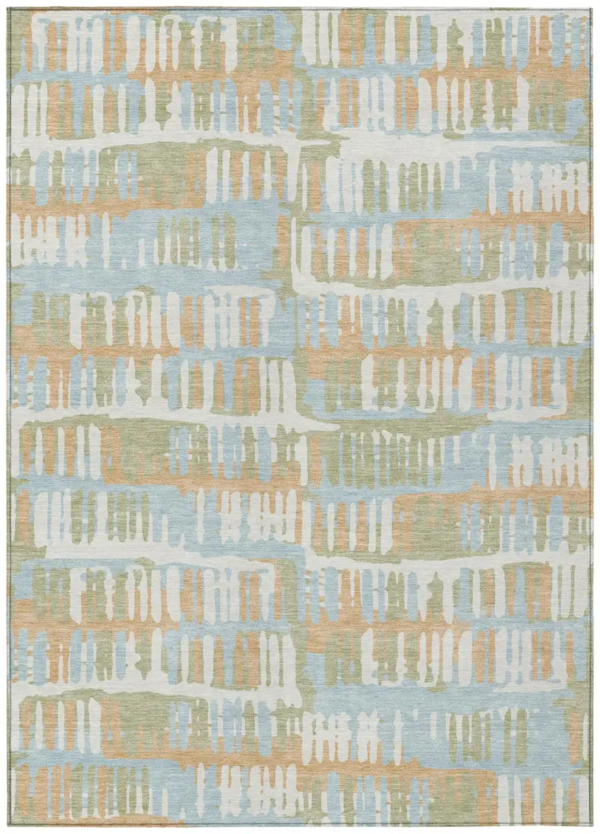 Sky Blue And Beige Abstract Washable Indoor Outdoor Area Rug Photo 2