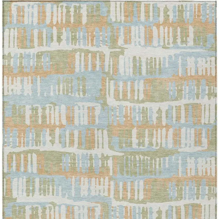Sky Blue And Beige Abstract Washable Indoor Outdoor Area Rug Photo 3