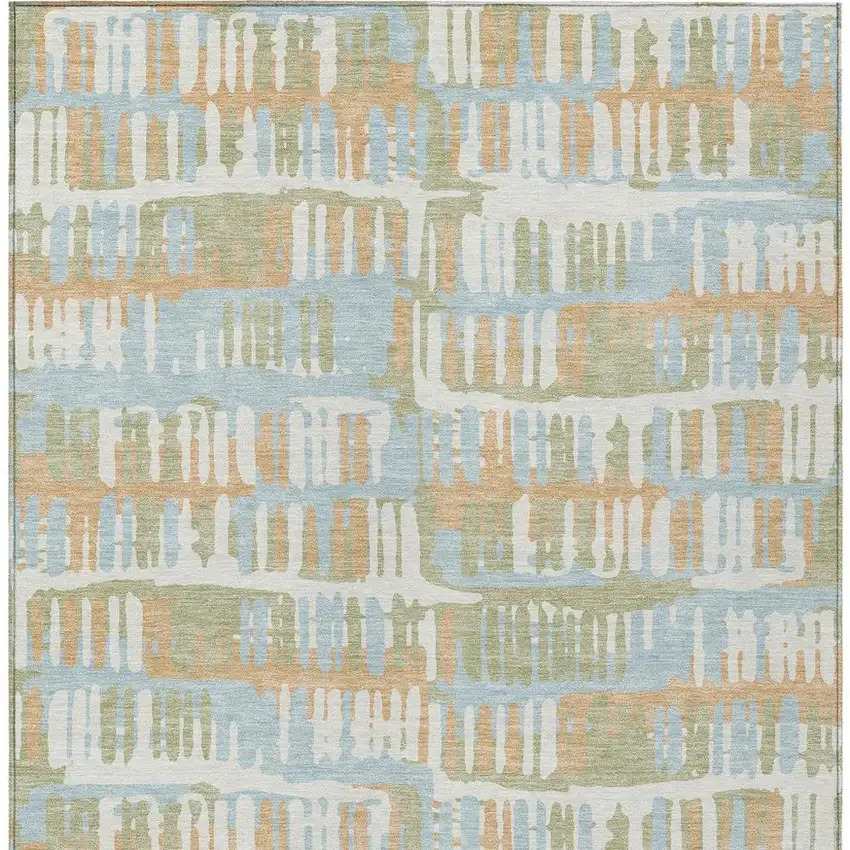 Sky Blue And Beige Abstract Washable Indoor Outdoor Area Rug Photo 6